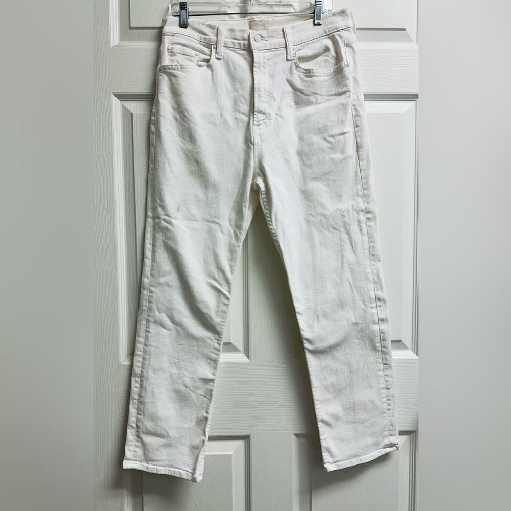 MOTHER High Waisted Rid Ankle Straight White Jeans